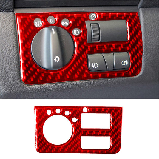 Red carbon fiber headlight control cover trim for BMW X5 E53 2000-06 Type A