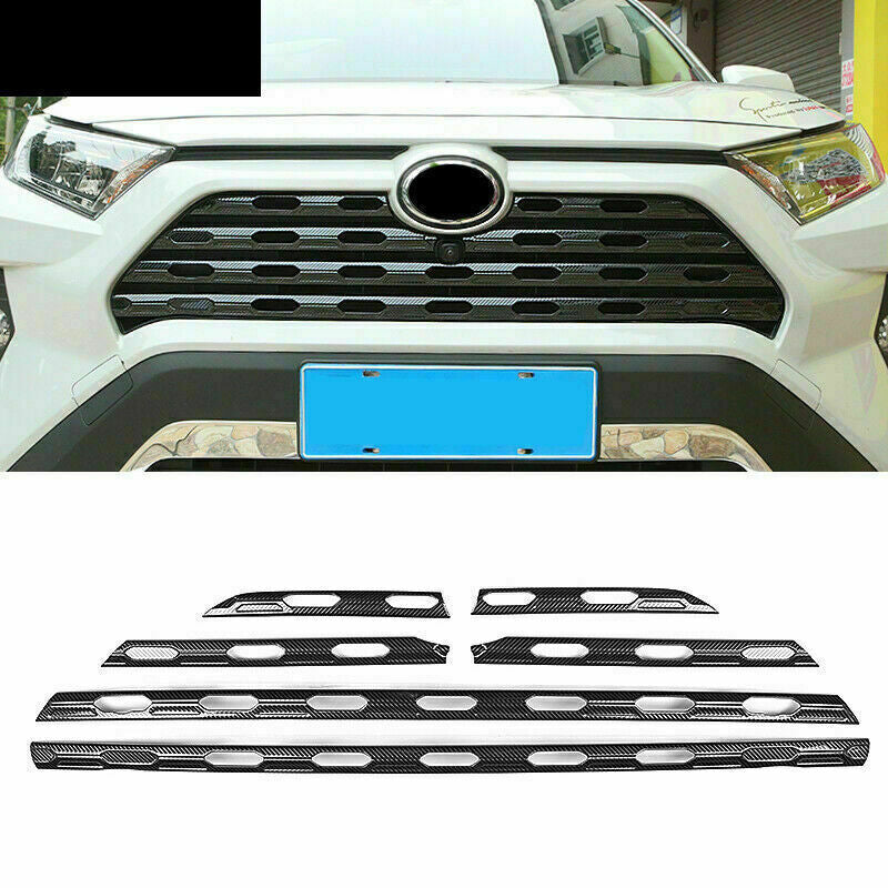 for Toyota RAV4 2019-2023 Carbon Look Front Center Grille Grill Trim Strip Steel