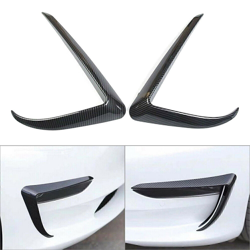 Fit 2017-22 18 for Tesla Model 3 Carbon Fiber 2x Front Fog Light Eyebrow Cover Trim