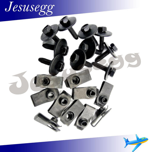 20 Pcs Body Bolts  U-nut Clips M6 Hex 10mm Screw Fit For Truck 147163194 Black