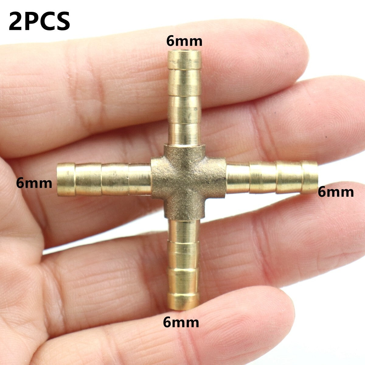 2PC 1/4(6mm) HOSE BARB 4 WAY Cross Brass Pipe Fitting Thread Gas Fuel Water Air