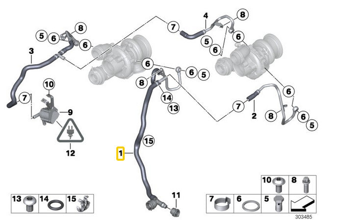 1 Right Turbocharger Coolant Hose for X5 E70 X6 E71 50iX 11537577012 v