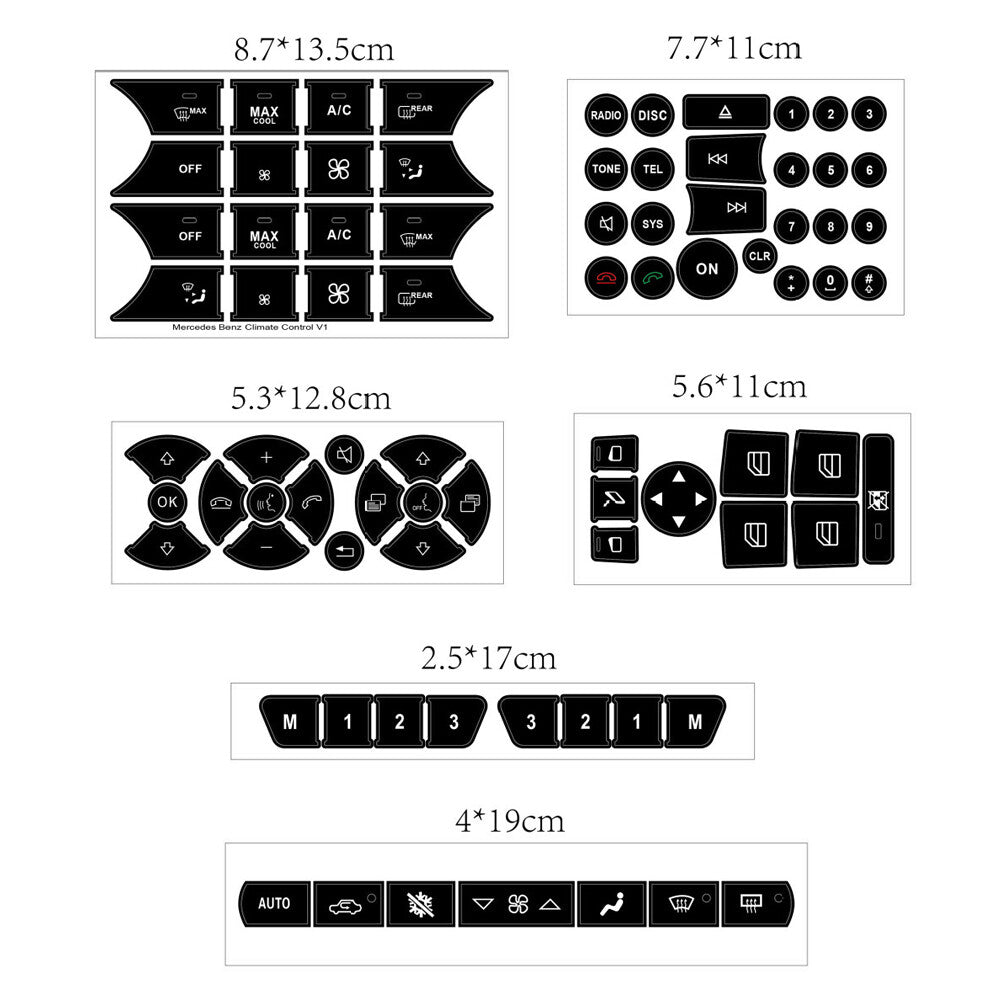 AC Control Radio Dash Button Repair Kit Sticker for Mercedes-Benz 2007-2014