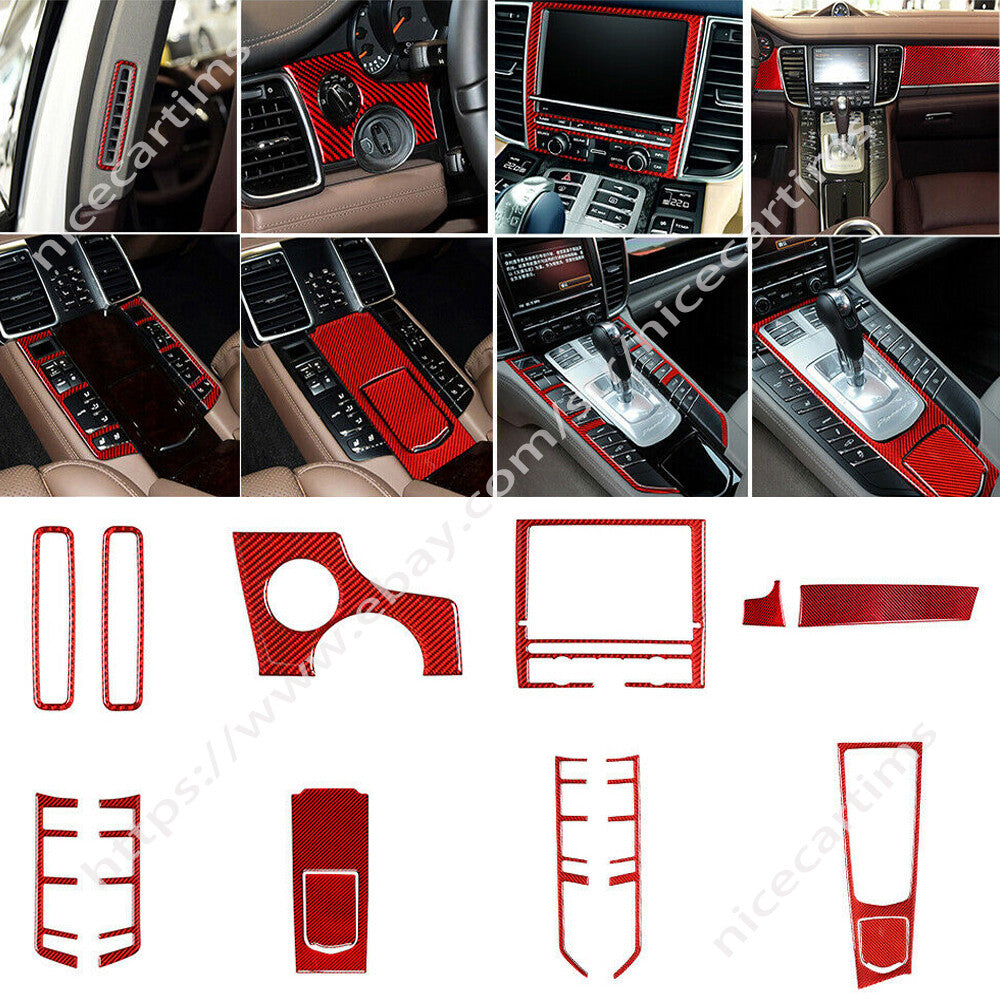 14Pcs Red Carbon Fiber Interior Full Set Trim Cover for Porsche for Panamera 2010-16