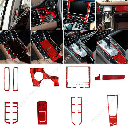 14Pcs Red Carbon Fiber Interior Full Set Trim Cover for Porsche for Panamera 2010-16