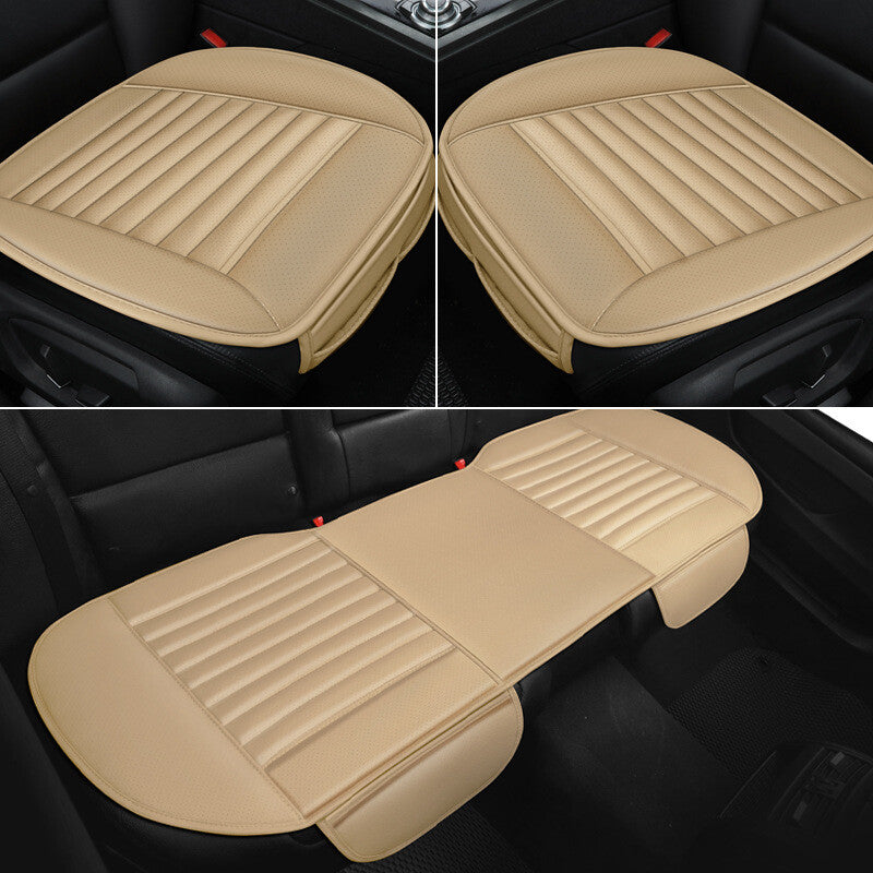 3Pcs Car Front & Rear for Seat Cover Kit Breathable PU Leather Pad Mat Chair Cushion Q