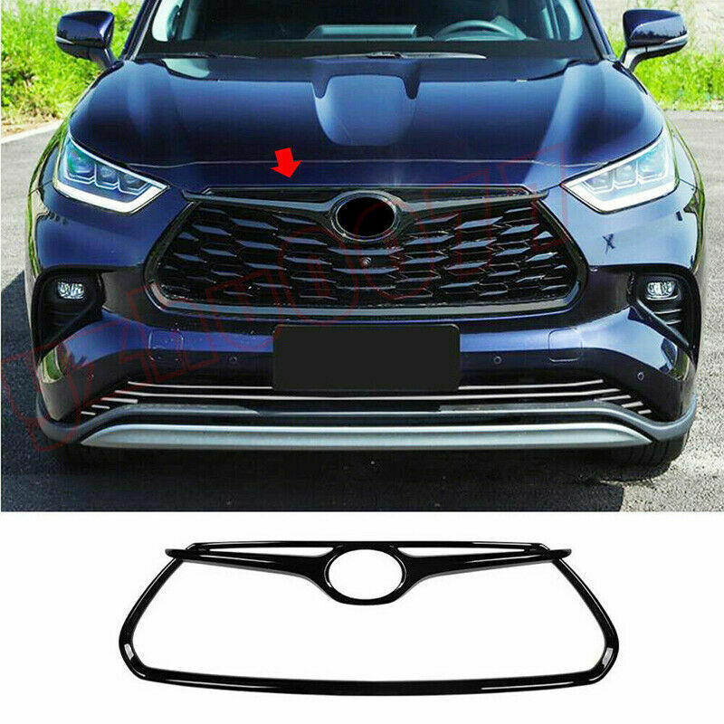 Front Grille Cover Trim for Toyota Highlander 2020-23 Glossy Black Garnish Frame