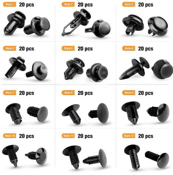 240pcs Car Body Plastic Trim Retainer Fastener Clips Push Pin Fender Bumper Tool