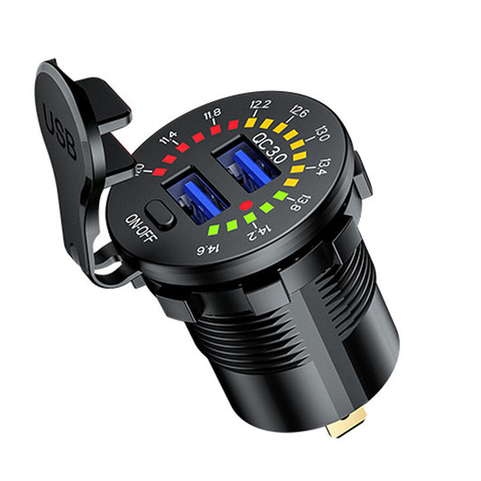 Dual USB Charger Socket Outlet W/ LED Digital Voltmeter Waterproof For Car Boat