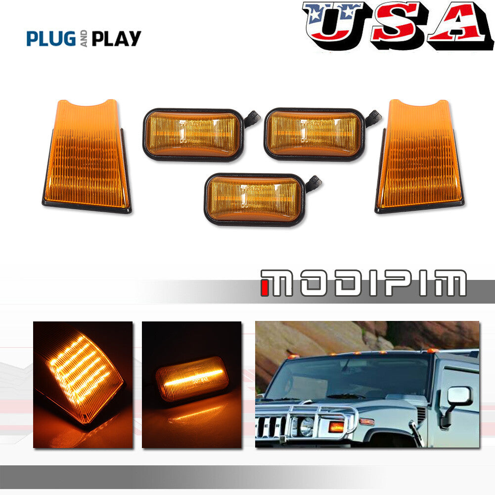 Yellow lens amber LED roof cab marker light suitable for 2003-2009 for HUMMER H2 SUV SUT 5 pieces- v