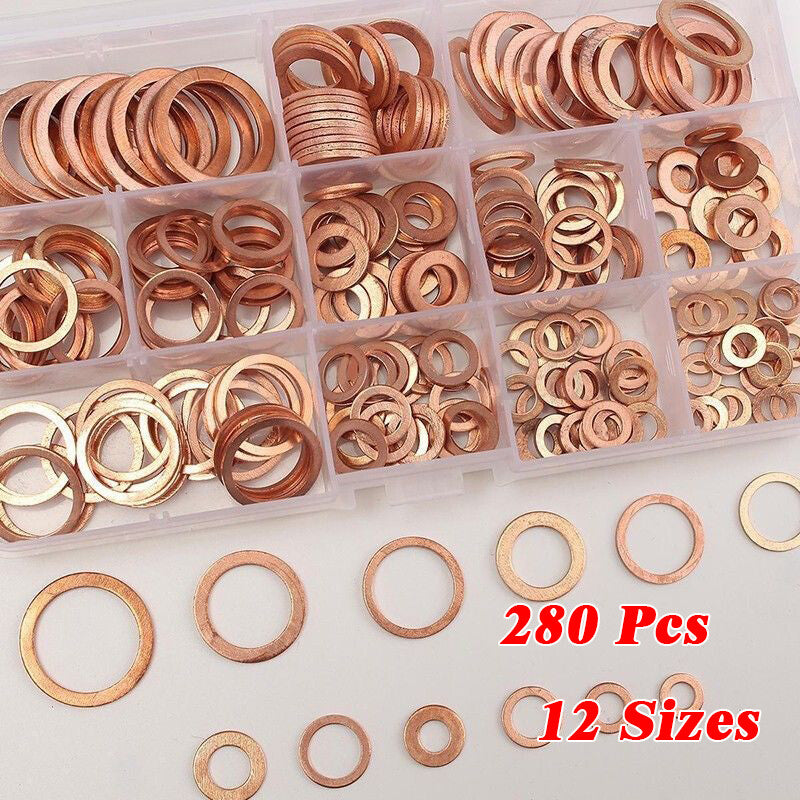 280pcs 12 Size Solid Crush Washers Assorted Seal Flat Ring Hardware ¡Á1 v