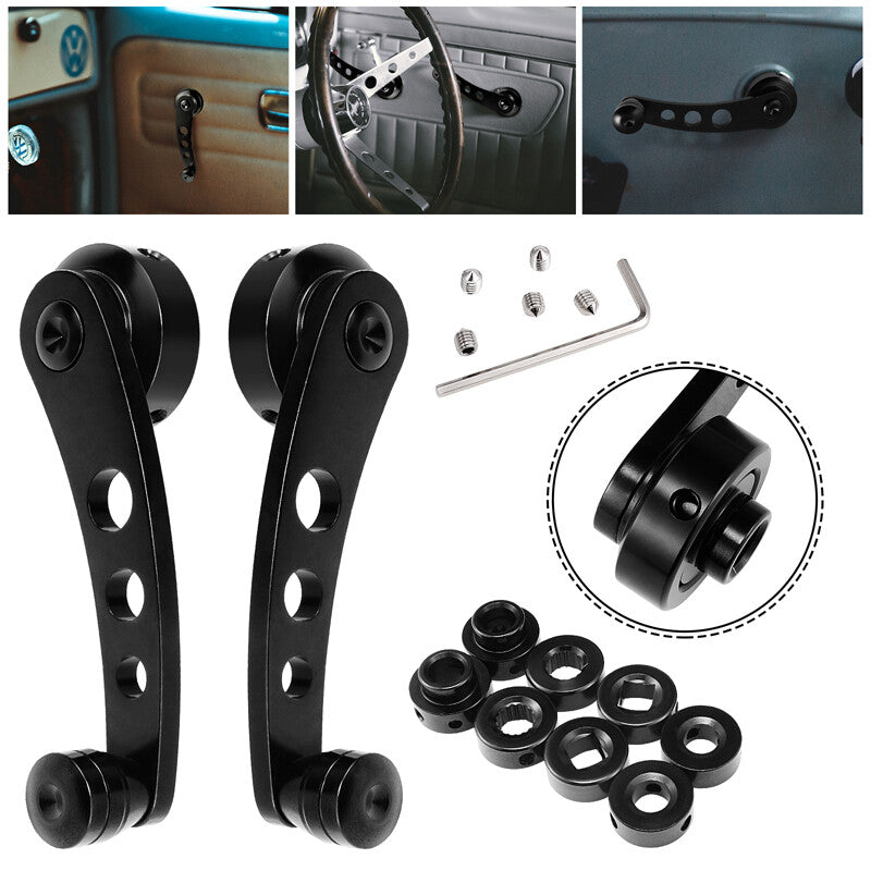 Pair of General Motors black billet aluminum manual door and window winding crank handles