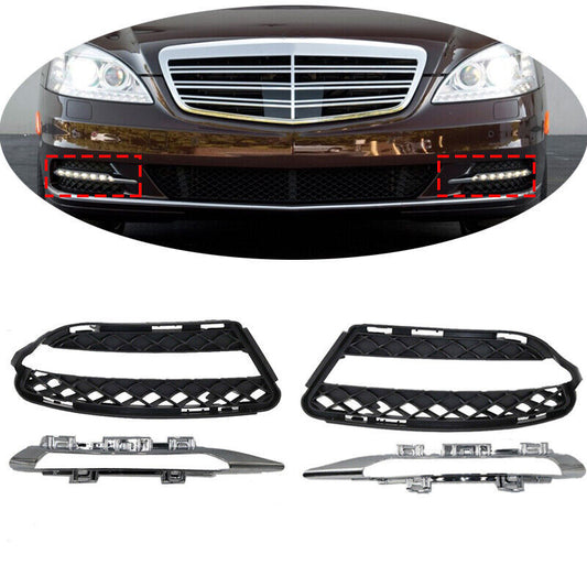 4pcs Front Fog Driving Light Grille Trim Fit for Mercedes Benz S W221 2010-2013