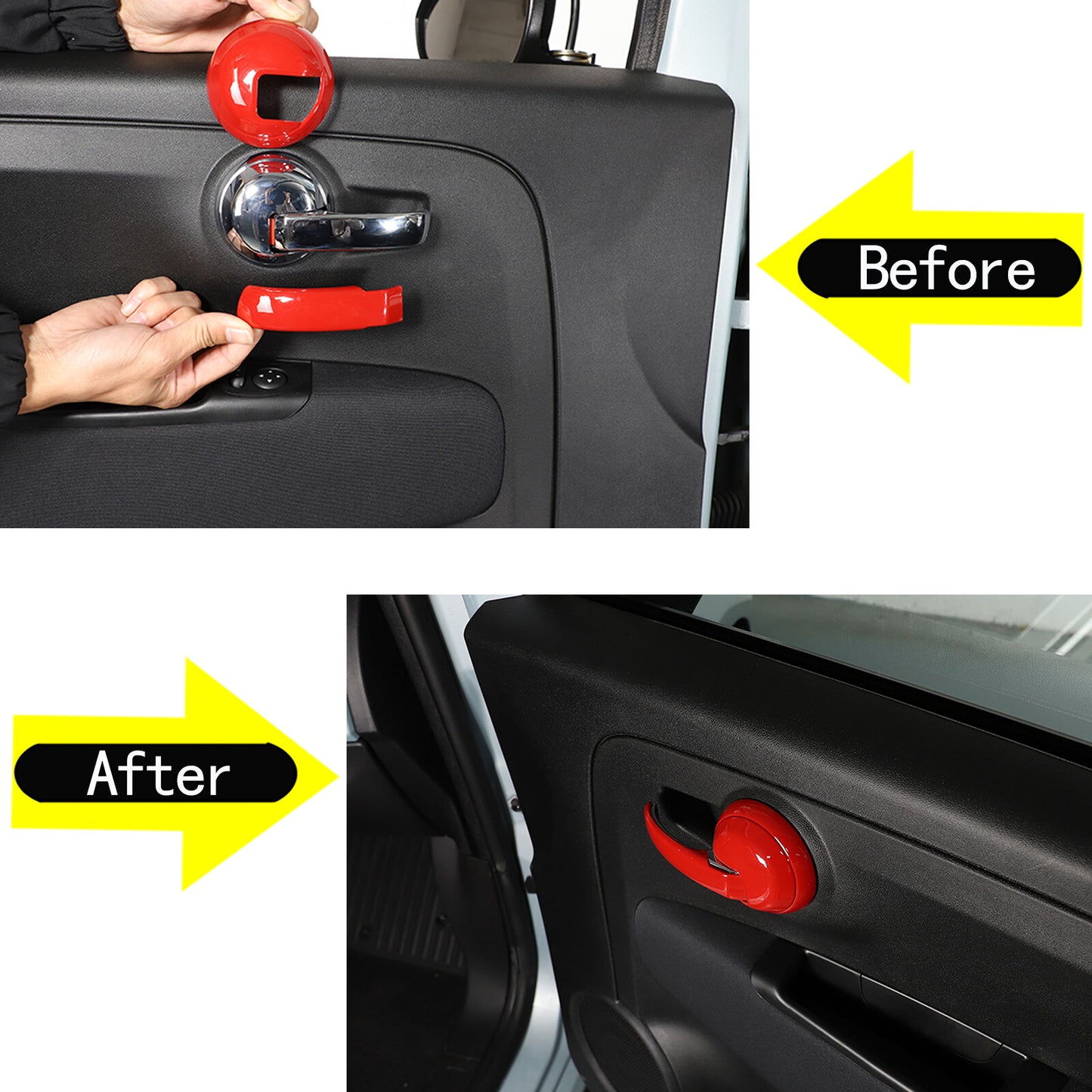 Red inner door handle cup lid decoration suitable for Fiat 500 2010-2023 4 pieces - n
