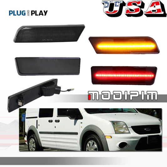 Suitable for 10-13 Transit Connect front and rear LED side bumper marker lights smoked- v