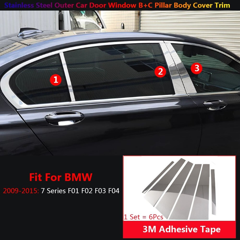 6 x Stainless for BMW 7 F01 F02 2009-2015 Car Window B C Pillar Post Panel Cover