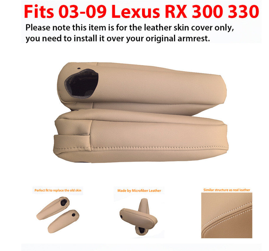 2 Pcs Beige Leather for Seat Armrest Cover Fit For 2003-2009 for Lexus 300 330 350 O