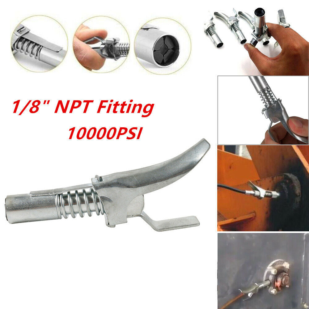 Self-releasing, quick-release, one-handed grease/butter coupler, 1/8 inch NPT accessory tool, 10000psi. n