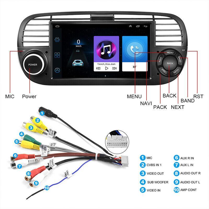 7-inch Bluetooth Android 10.0 Car Stereo Radio with WIFI and GPS, suitable for Fiat 500. (07-15) n