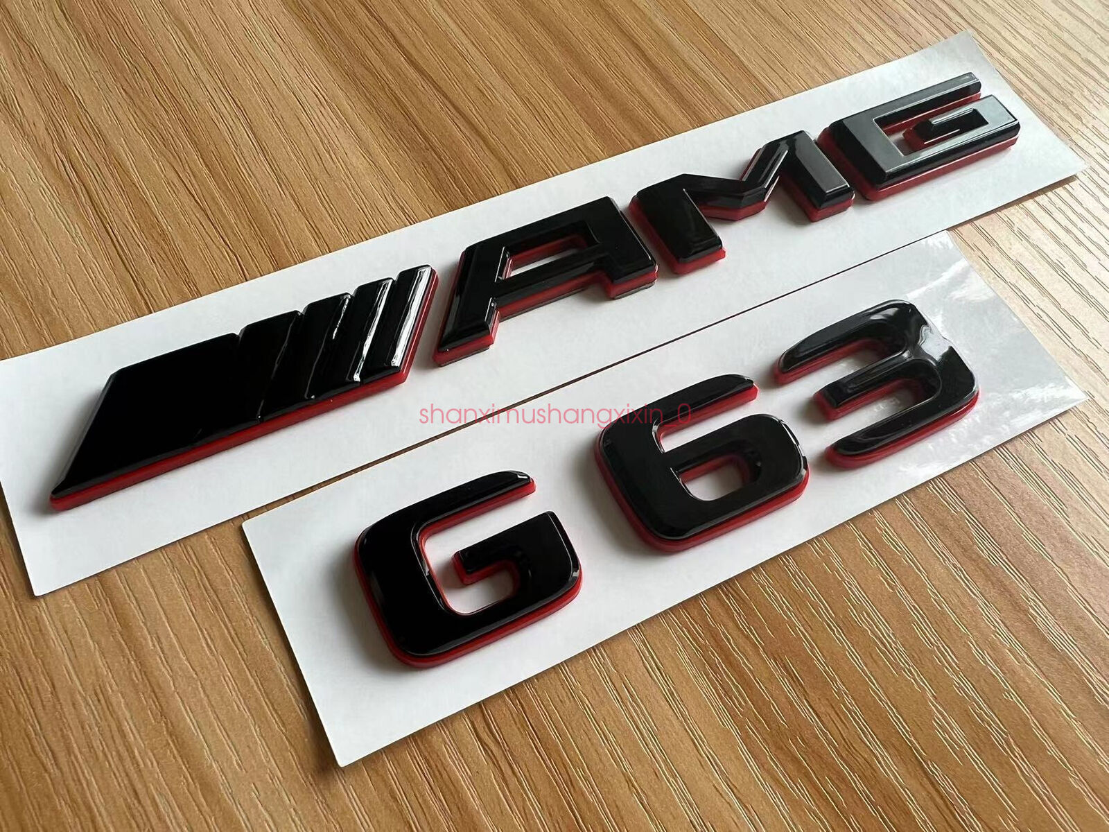 Glossy black rear trunk badge with red numbers and letters for Mercedes-Benz G63 AMG