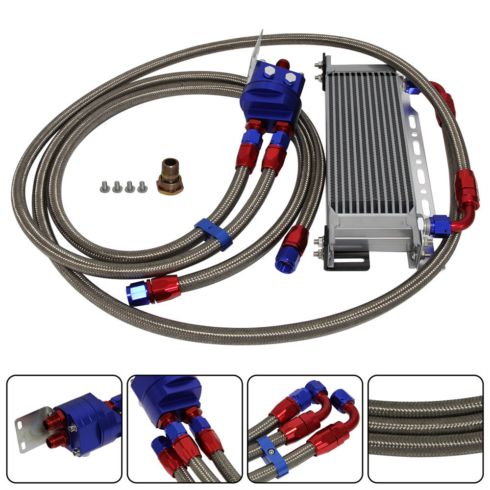 13 Row AN8 Engine Oil Cooler +Relocation Filter Adapter Hose Kit w/Bracket SL