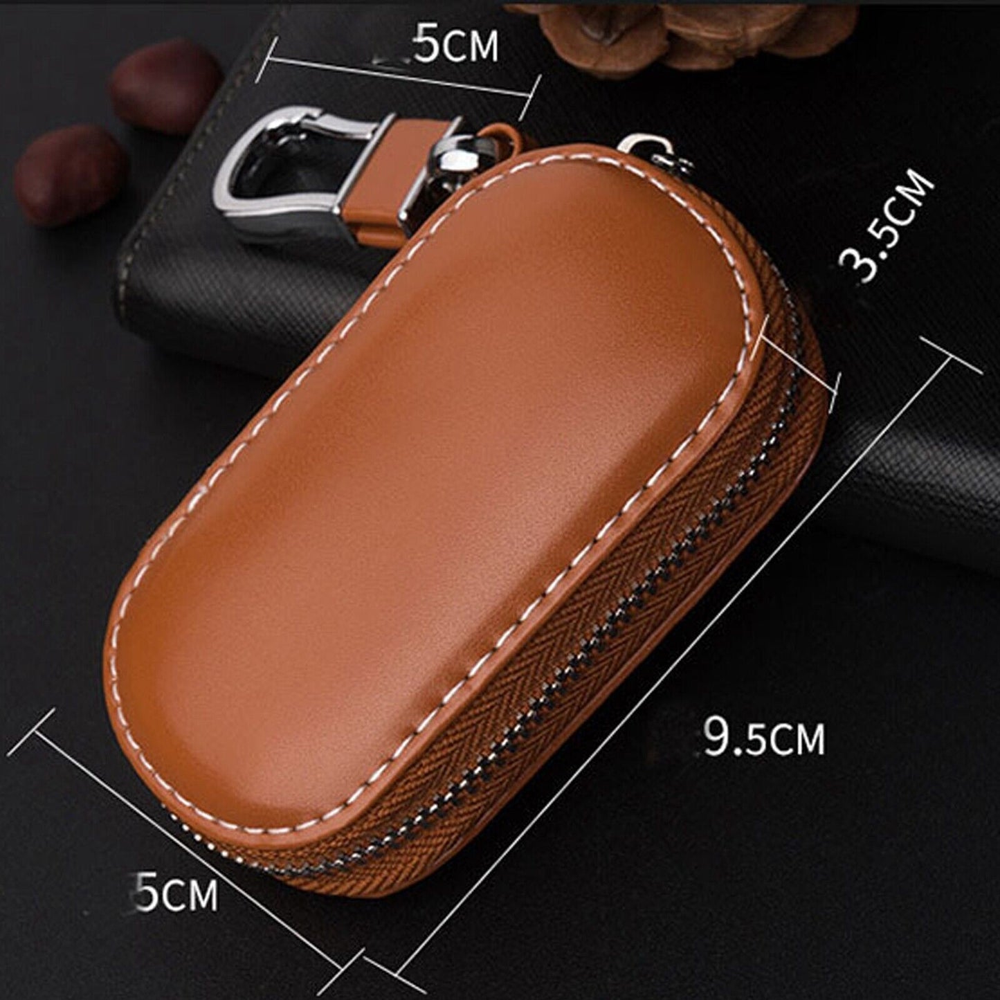 Universal Leather Car Remote Key Chain Zipper Wallet Holder Bag Protector Q