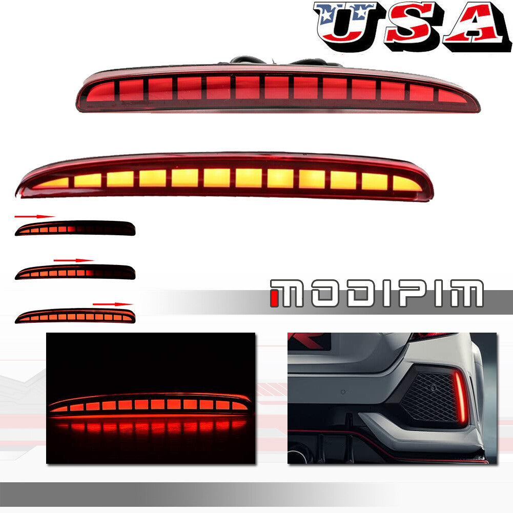 2pcs LED Rear Bumper Reflector Light Driving Fog Lights for for Honda for Civic Hatchback - v
