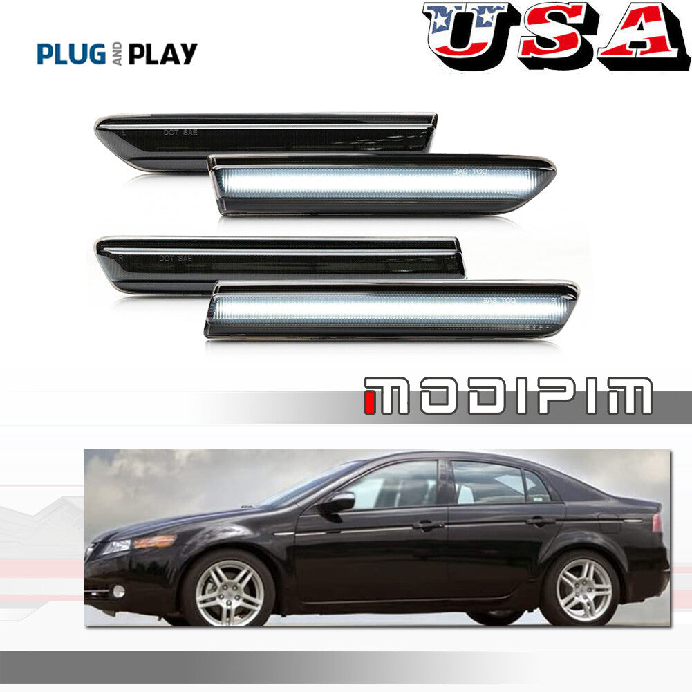 4-Pack White LED Front and Rear Bumper Side Marker Indicator Lights for 04-08 for Acura TL- v