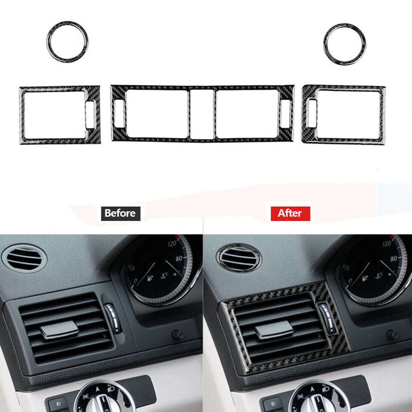 Carbon fiber internal air vent socket kit for C-Class W204 (2007-13) n