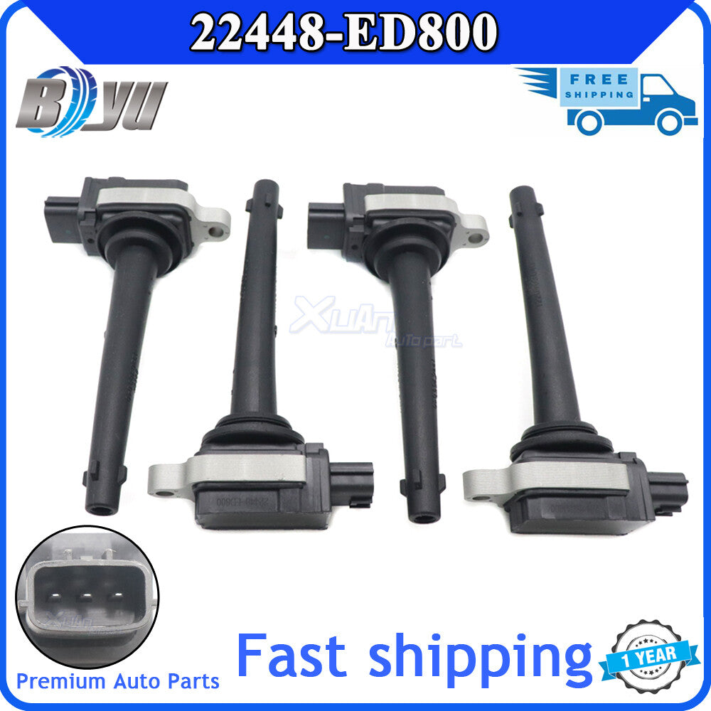 4 Brand New Top Ignition Coil Packs for Micra Note NV200 Tiida X-trail Sentra- v