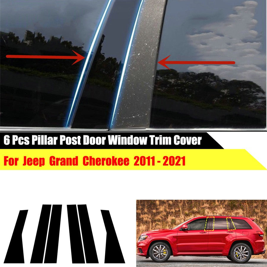 6x Pillar Post Door Window Molding Cover Trim for Jeep for Grand Cherokee 2011-2021