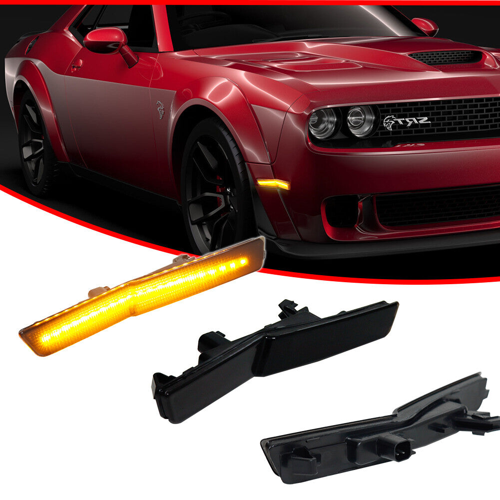 Smoked Amber Front Fender Side Marker Lights for 2018- for Dodge for Challenger Widebody- v