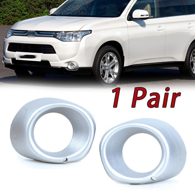 Two silver front bumper fog light covers for Mitsubishi Outlander 2013-2015