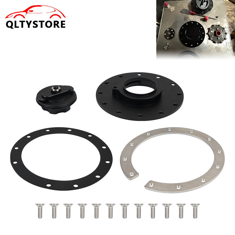 Gas Fuel Filler Cap Flush Mount 12 Bolt Fuel Cell Tank Cap Aluminum Black Q