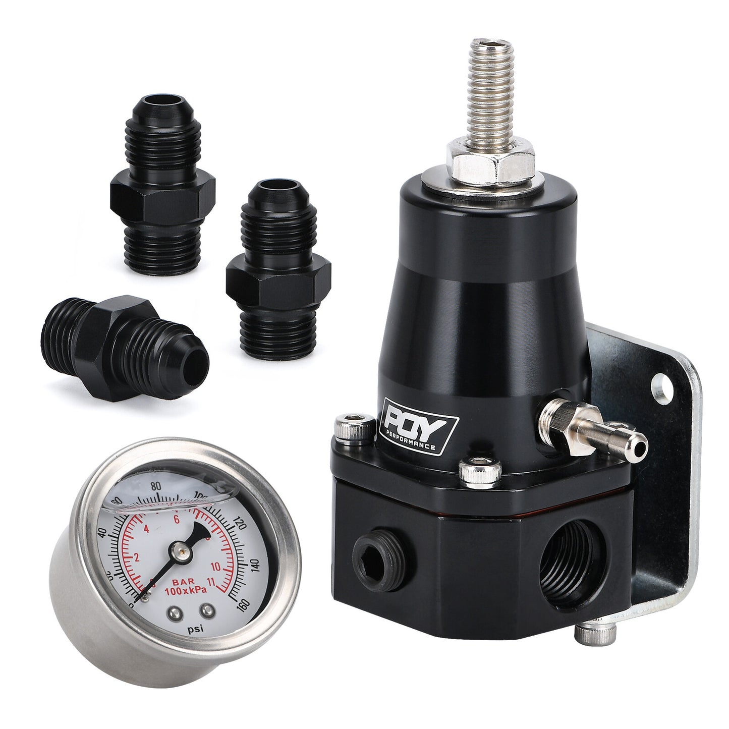 BLACK Aluminum Adjustable FPR AN6 14-36PSI Fuel Pressure Regulator with Gauge