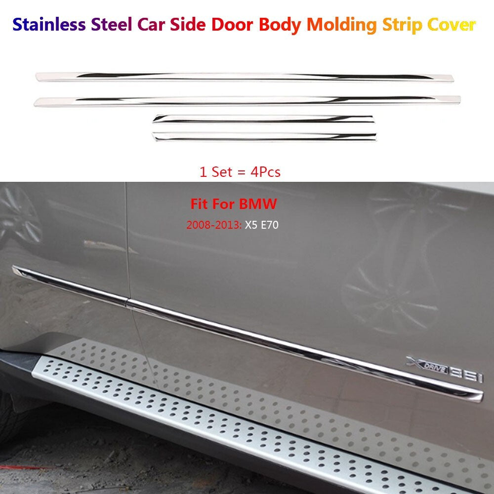 4x Stainless Car Exterior Door Body Side Molding Line Cover Trims for BMW X5 E70