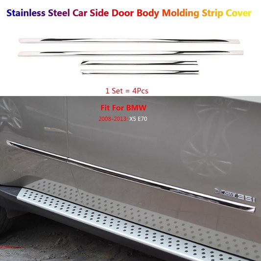 4x Stainless Car Exterior Door Body Side Molding Line Cover Trims for BMW X5 E70