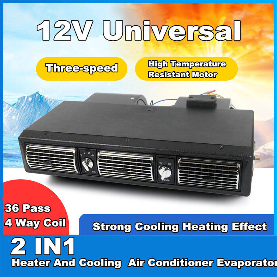 12V 2 IN 1 Car Cool Heat Air Conditioner Underdash Evaporator 3 Speed Blower Fan