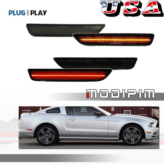 Smoked Lens LED Amber/Red Front and Rear Marker Lights Fits 10-14 for Mustang - v