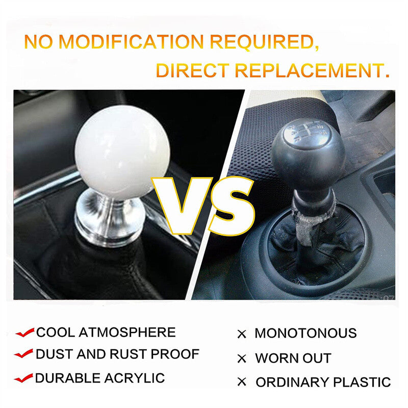 Acrylic Glossy White Round Ball Shift Knob Manual Gear Shifter Head w/3 Adapters Q