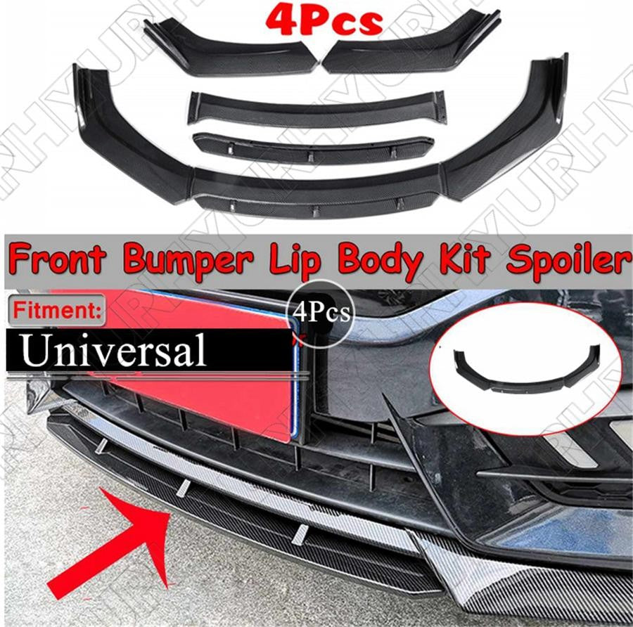 Black Carbon Fiber Look Car Front Bumper Lip Chin Splitter Spoiler Body Kit 4Pcs Q
