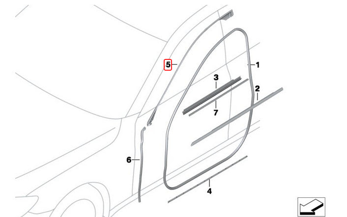 One front left door rubber seal for F01, F02, 740i, 750i, 740Li, 750Li n