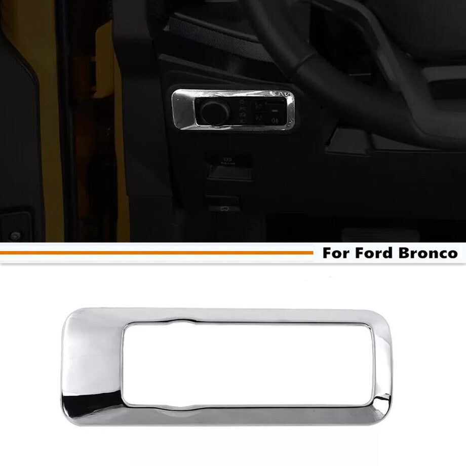 Fit For 2021-2024 Bronco ABS Chrome Car Headlight Switch Button Cover Trim v