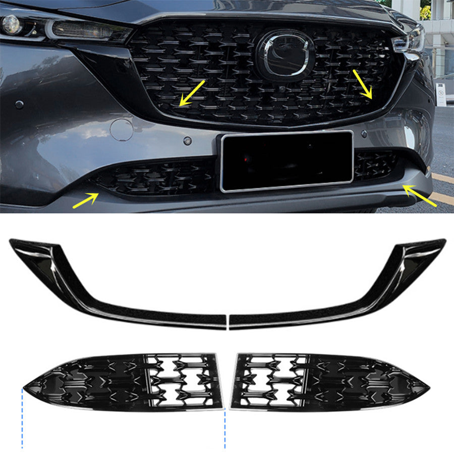 4P Glossy Black Front Bumper Grill Grille Decor Trim For 2022-2023 for Mazda CX-5 B n