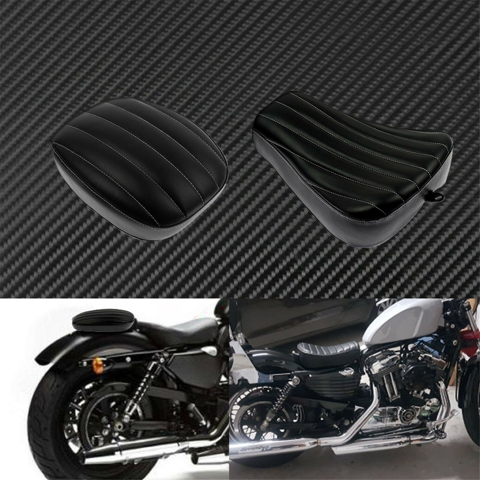 Stripe Driver Solo for Seat + Passenger Cushion Pillon Pad Fit For Sportster 2010-15 Q
