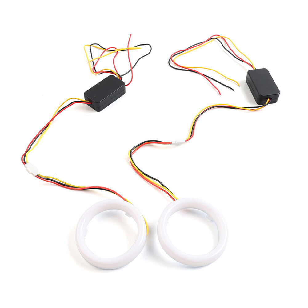 2x 70MM White Amber Switchback LED Angel Eyes Halo Rings Car Headlight Retrofit