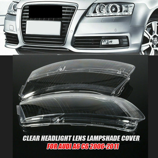pair of transparent headlight lens covers for 2006-2011 for Audi A6 C6 (Right + Left -)