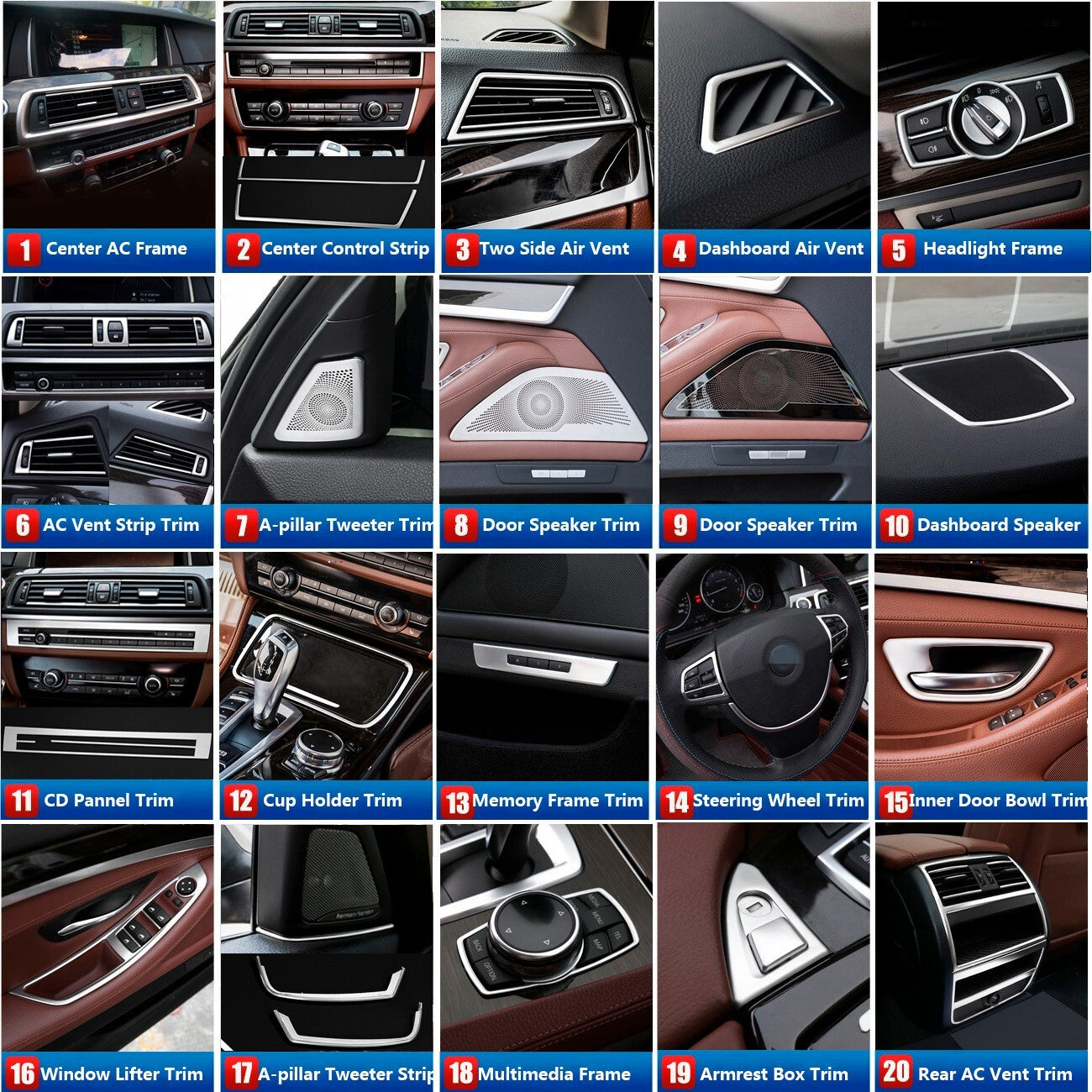 Chrome for BMW 5 7 Series F10 F07 F01 F02 Car Interior Steering Wheel Cover Trim