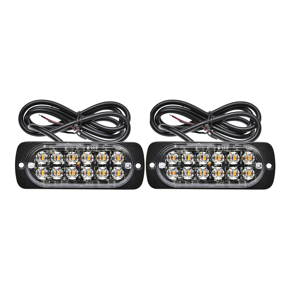 Set of 2 Truck Vehicle Emergency Warning Strobe Flash Strobe Lights 12 LED Amber Q
