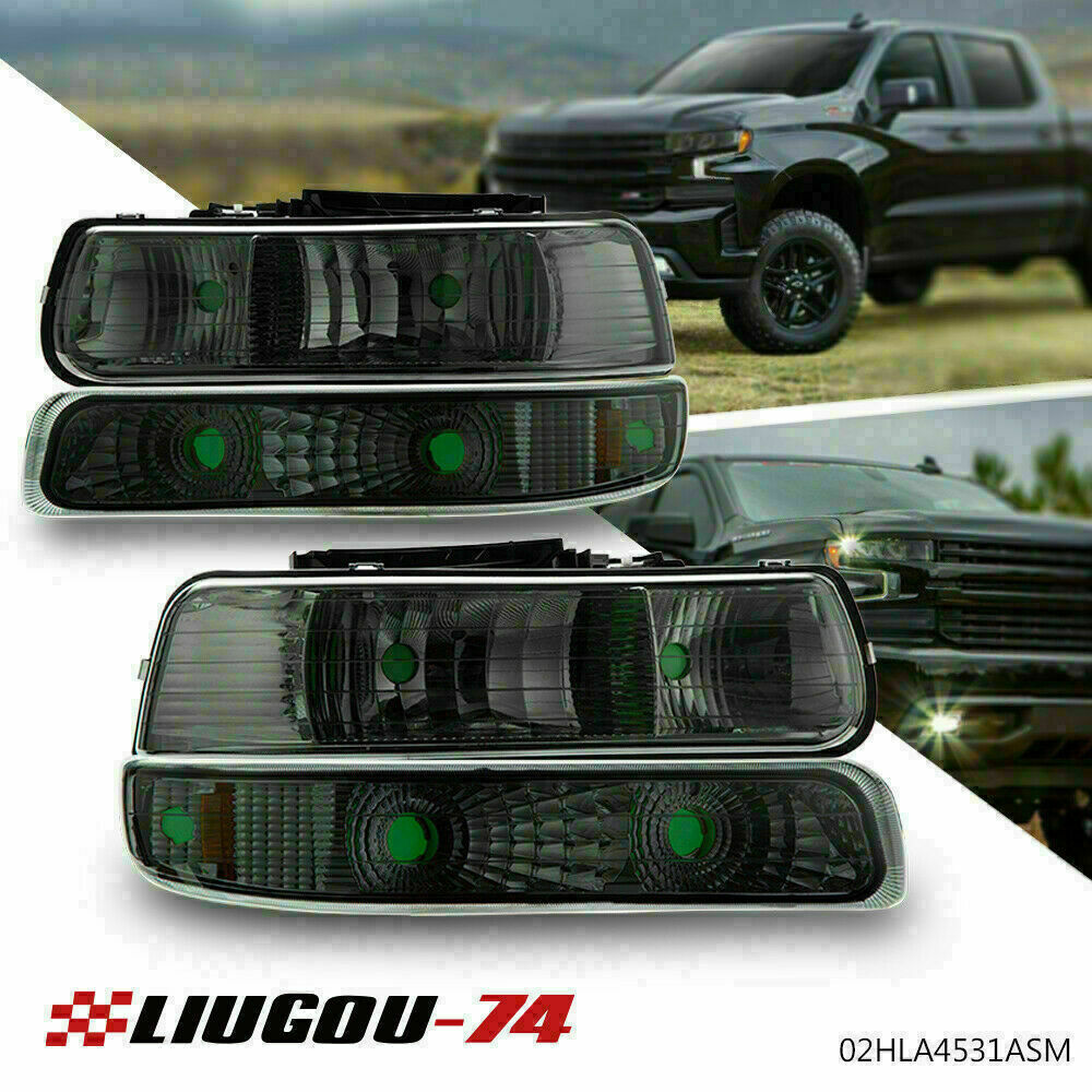 2 Pieces Fits 99-02 Silverado 00-06 Tahoe Suburban Headlights Headlights Bumper - v